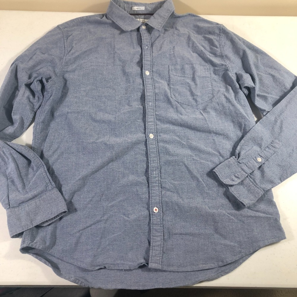 PD&C Men's Blue XL Button Up Shirt Long Sleeve Slim Fit‎ Stretch Nautical Casual